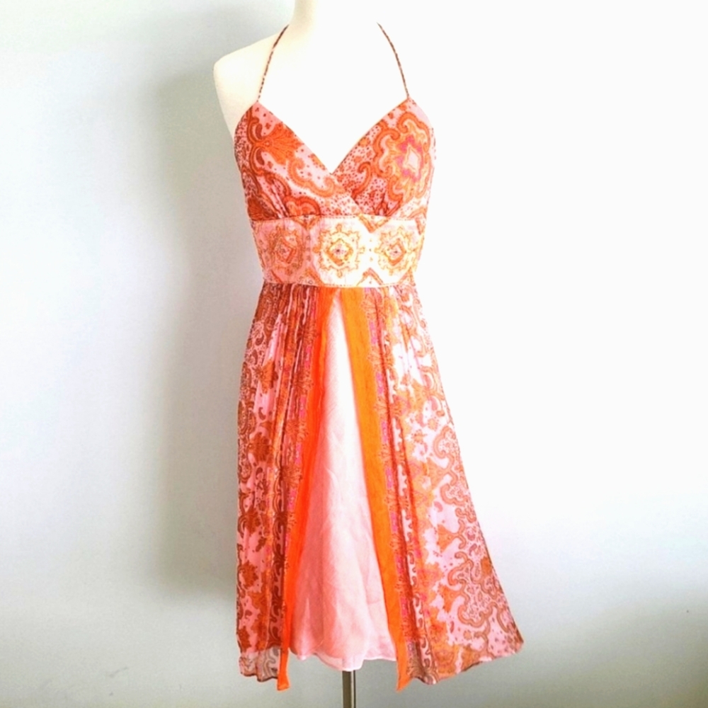 Beaded Paisley Silk Halter-tie Dress | Sz 4P